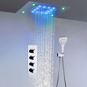 SUS 304 Acero inoxidable 20*14 pulgadas 7 colores LED cascada cabezal de ducha tipo lluvia juego de grifo de ducha termostático