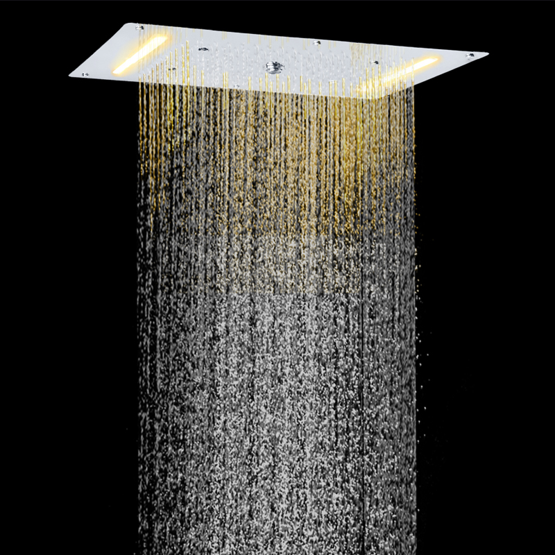 Grifos de ducha cromados pulidos 70X38 CM LED baño multifunción ducha cascada lluvia atomización burbuja