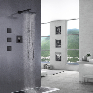 Lluvia termostática negra mate del baño del baño con el balneario de la ducha del PDA de latón