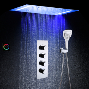 SUS304 50*36cm cabezal de ducha LED baño ducha termostática atomizador cromo pulido juego de grifo de ducha