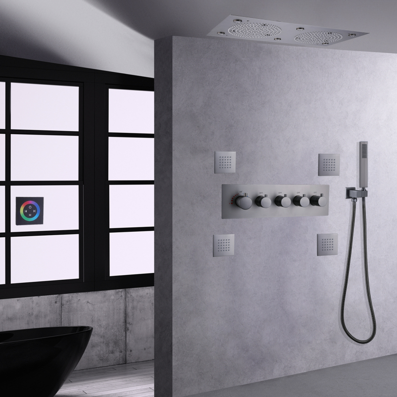 Juego de grifos de ducha termostáticos grises pistola 62*32 CM LED juego de ducha superior de baño ducha de masaje atomizador de lluvia