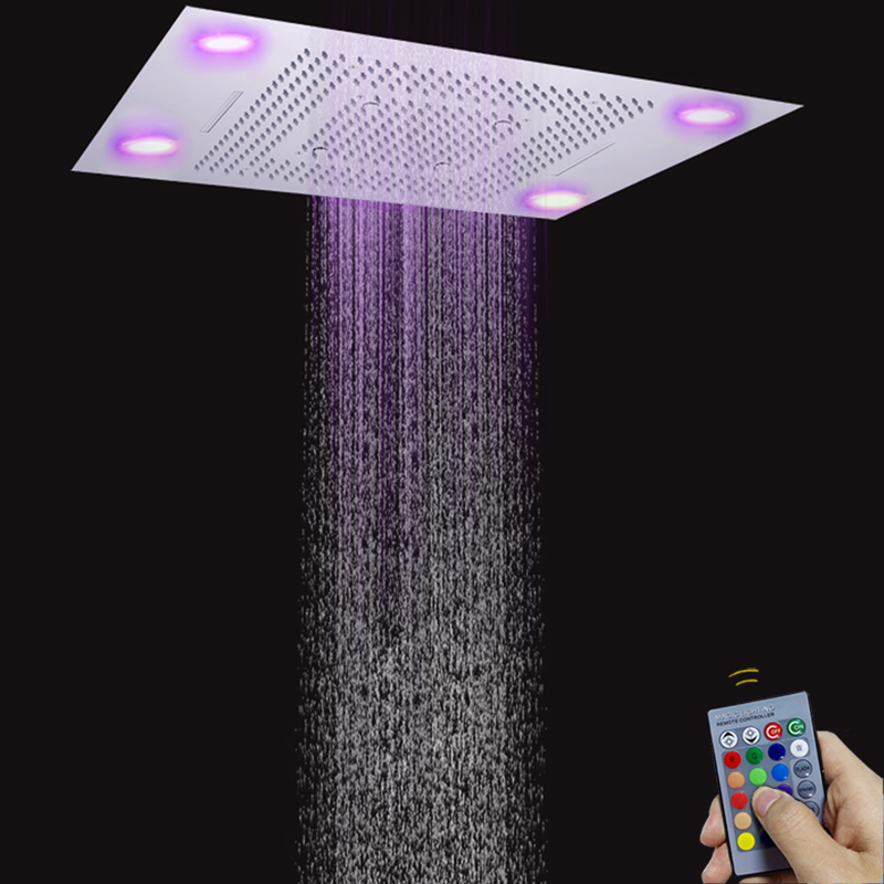 Grifos de ducha de Spa para baño, cromado pulido, 80x60 CM, con Control LED, Panel remoto, funciones de cascada de lluvia y niebla de burbujas