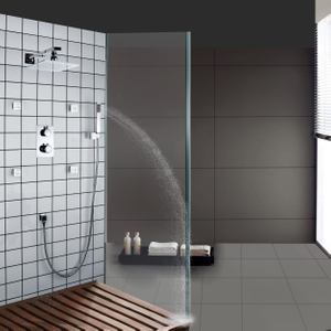 Sistema de ducha termostático para baño, Panel de ducha de mano, LED, cromado, contemporáneo, montado en la pared, Spa