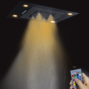 Grifos de ducha de baño de 80x60 CM, color negro mate, con Control LED, Panel remoto, ducha, cascada, lluvia, burbuja atomizadora