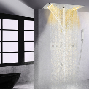 Juego de Grifo de ducha de baño termostático de alto flujo, grifos de ducha de lluvia con rociador de cascada LED de níquel cepillado con sujeción manual