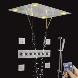 Sistema de ducha teledirigido del níquel cepillado LED con la ducha termostática del cuarto de baño de las precipitaciones del PDA