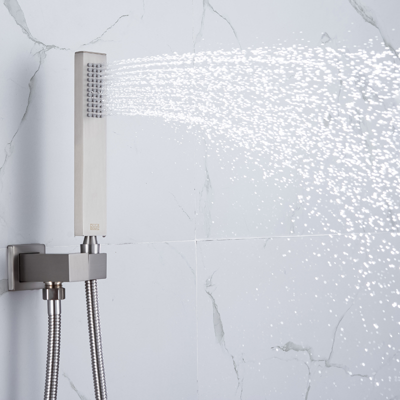 Sistema de ducha termostático de níquel cepillado, grifo de baño LED de 14 X 20 pulgadas, ducha de niebla, lluvia