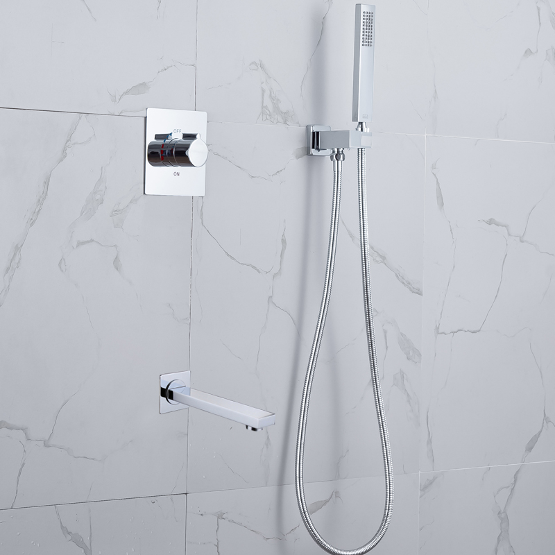 Grifo de ducha de baño de un solo mango con ducha de mano portátil, moderno sistema de ducha de latón frío y caliente cromado
