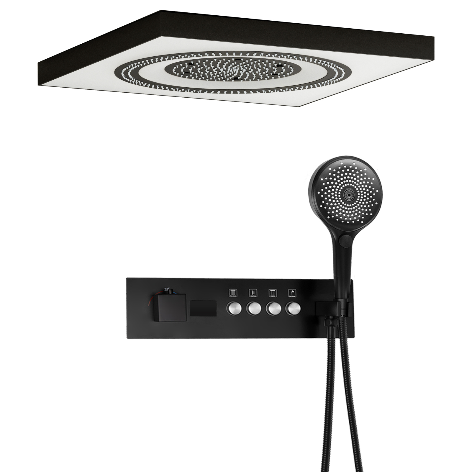 Cabezal de ducha LED, rociador de lluvia, juego de bañera, mezclador de ducha oculto, manija de válvula de ducha