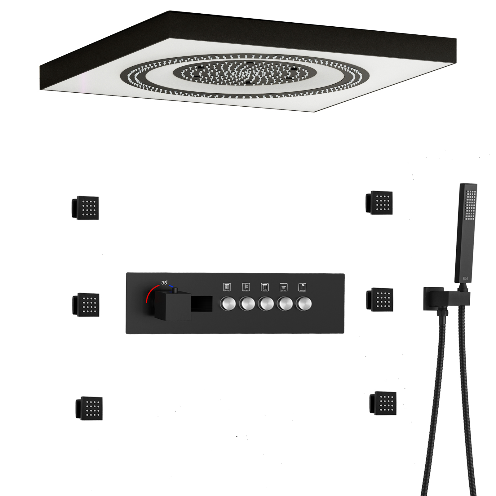 Control remoto LED nuevo cabezal de ducha botón musical pantalla Digital cabezal de ducha de lluvia juego de latón