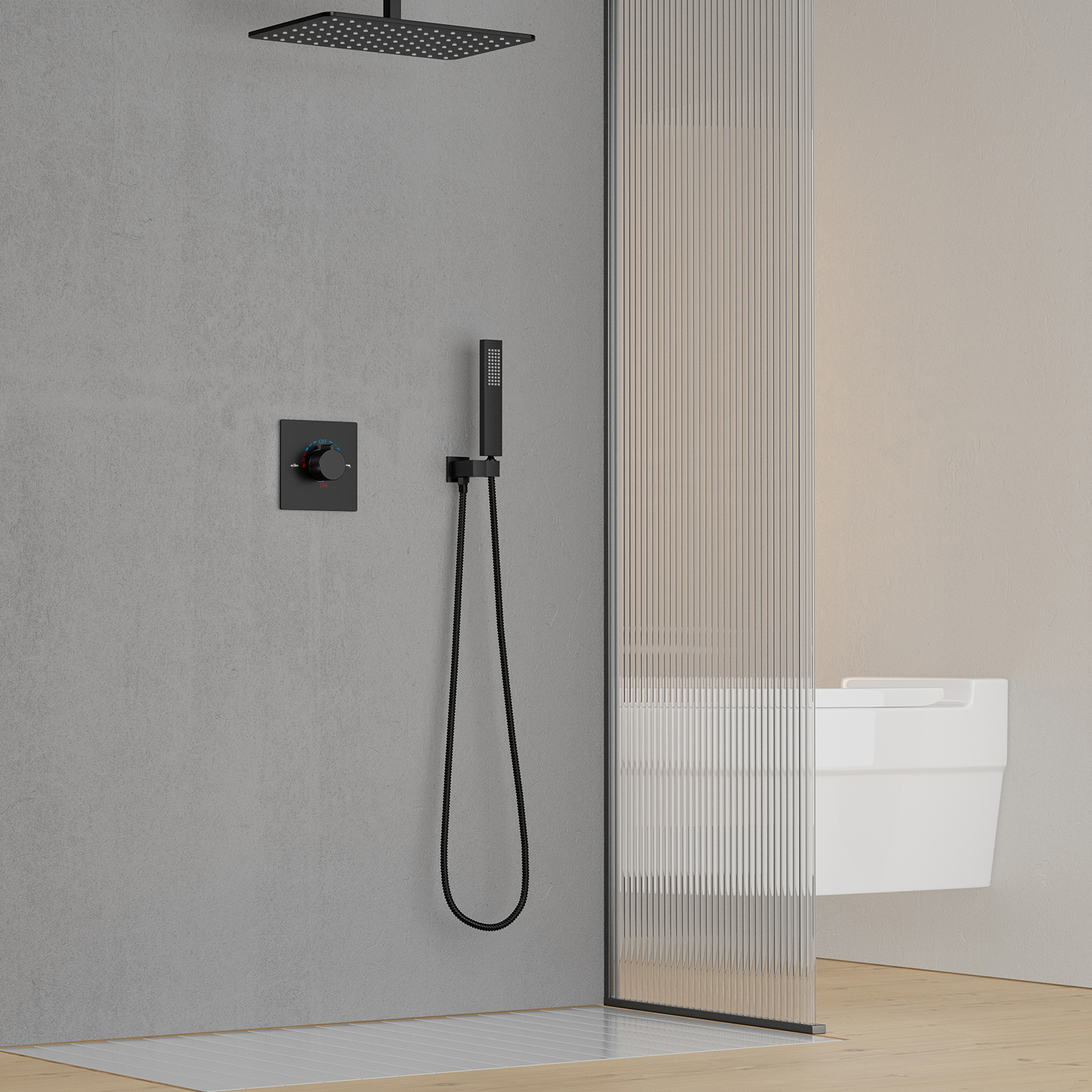 Sistema de ducha montado en la pared con cabezal rociador de ducha de lluvia y masaje corporal de 28x18