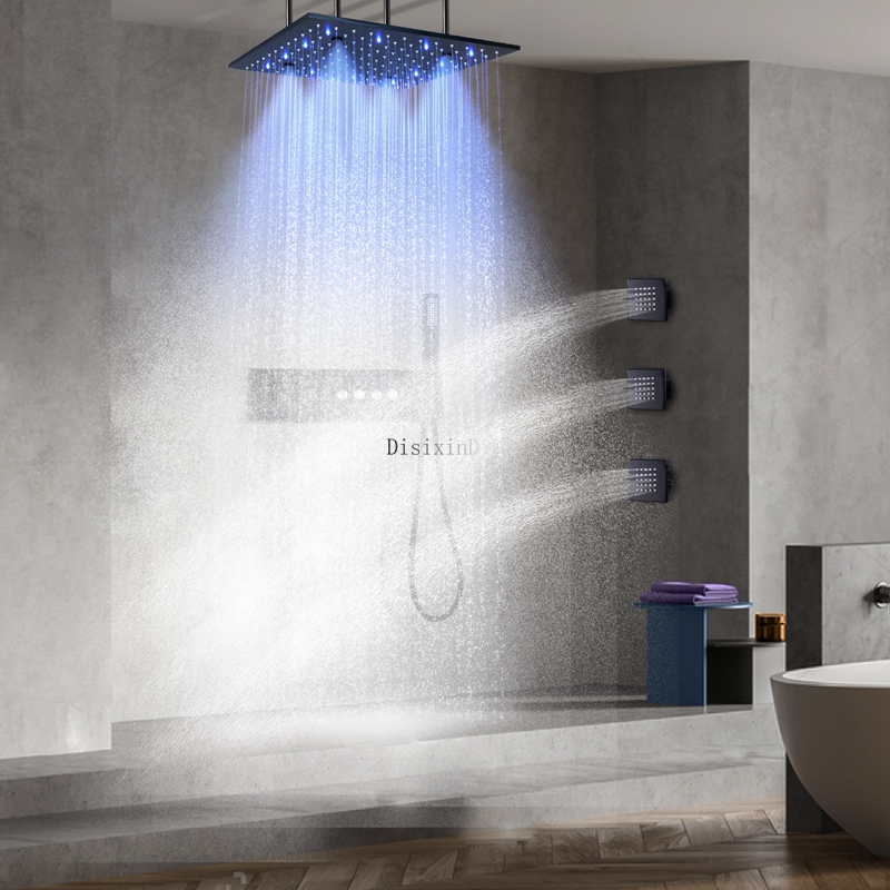 Baño LED temperatura constante pantalla Digital masaje lluvia Spray ducha montado en la pared grifo sistema de ducha