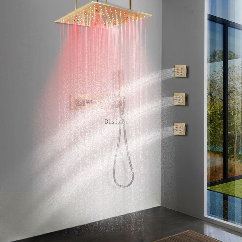 Baño de lujo 40*40CM lluvia niebla temperatura controlada lluvia colorida cabezal de ducha LED con pantalla Digital LED