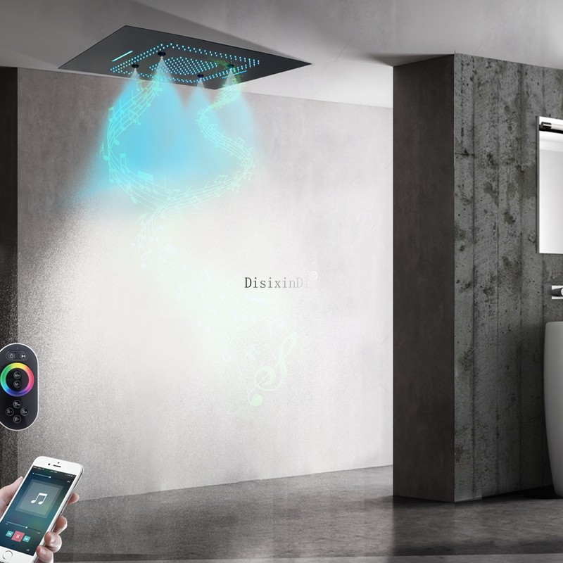 Cabezal de ducha LED en cascada con altavoces musicales, ducha de lluvia en el techo de 600x800mm, mezclador de ducha de baño con masaje en cascada