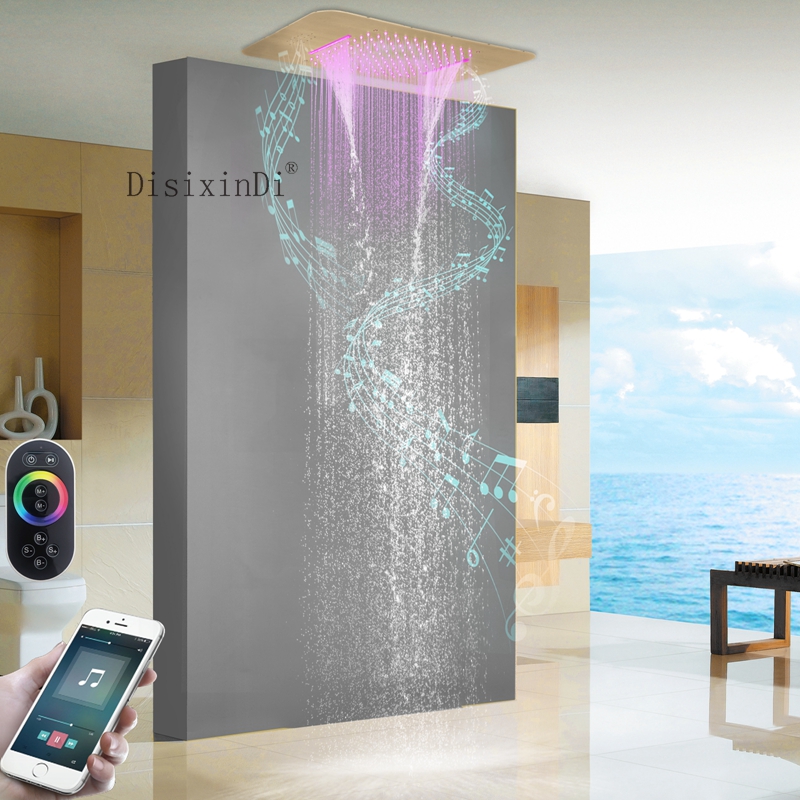 Accesorios para grifos de baño, cabezal de ducha LED de 58x38cm con altavoz musical, sistema de ducha de cascada de lluvia integrado montado en el techo