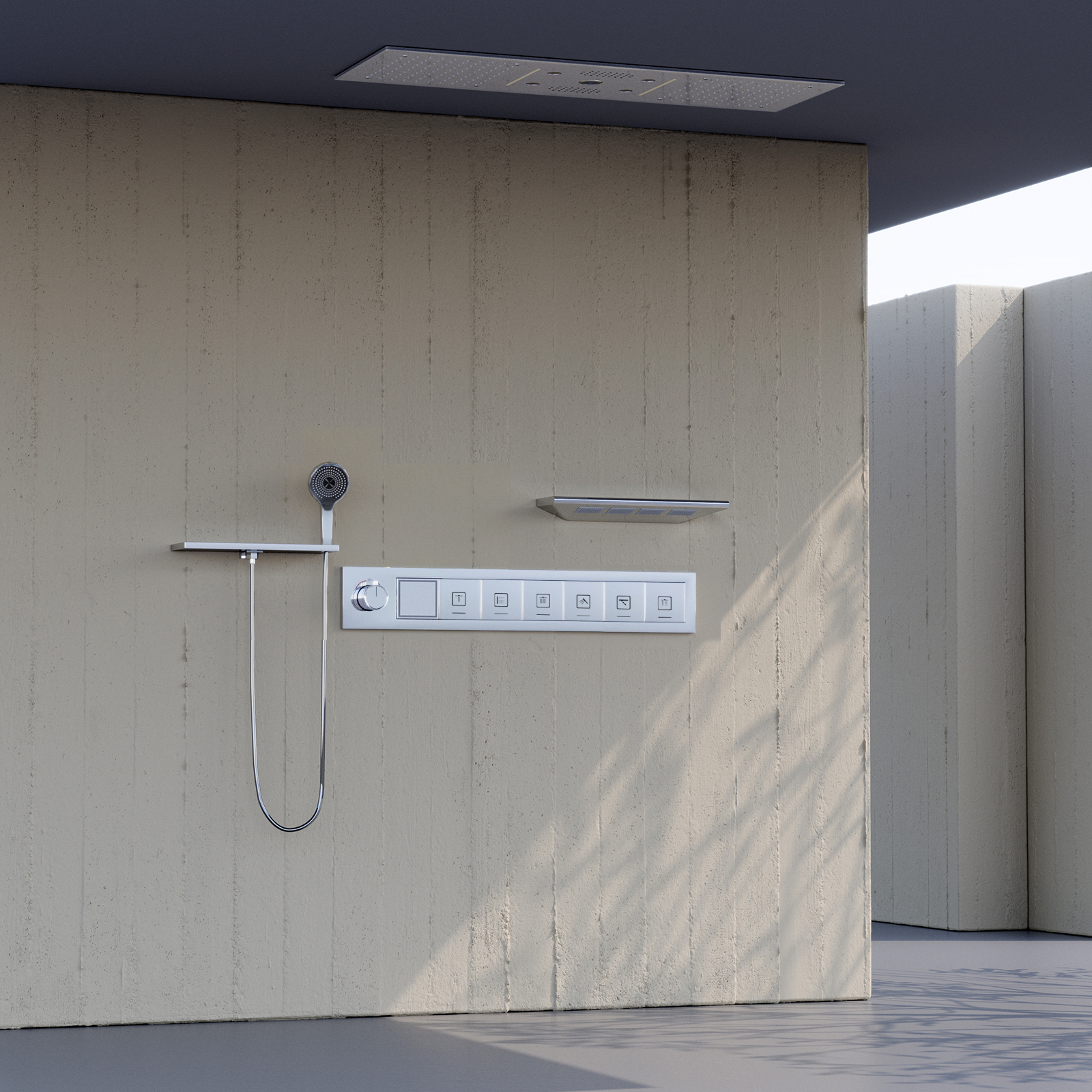 Sistema de ducha LED de 6 funciones para baño de lujo, columna de agua atomizada de 90x30cm, plato de ducha de lluvia con cabezal rociador cuadrado