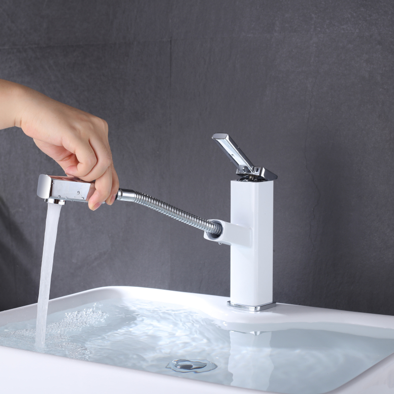 Grifos de lavabo cromados y blancos con una sola manija, instalación fría y caliente, fácil de instalar en el baño