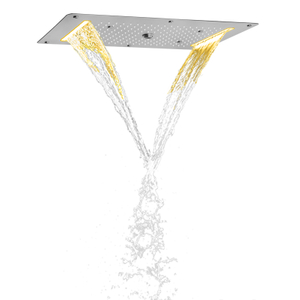 Níquel cepillado 70X38 CM baño LED grifos de ducha empotrar techo multifunción ducha cascada lluvia