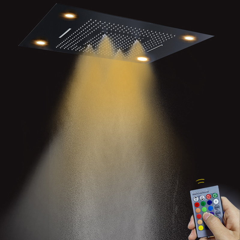 Mezclador de ducha de baño negro mate, 80x60 CM, con Control LED, Panel remoto, ducha de lluvia, cascada, atomización