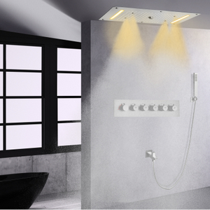 Juego de sistema de ducha termostático de níquel cepillado 700X380 MM LED baño cascada Spray burbuja lluvia