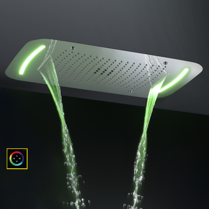 Cabezal de ducha cromado pulido de 71x43 CM con Panel de Control LED, cascada de baño, burbuja atomizadora de lluvia