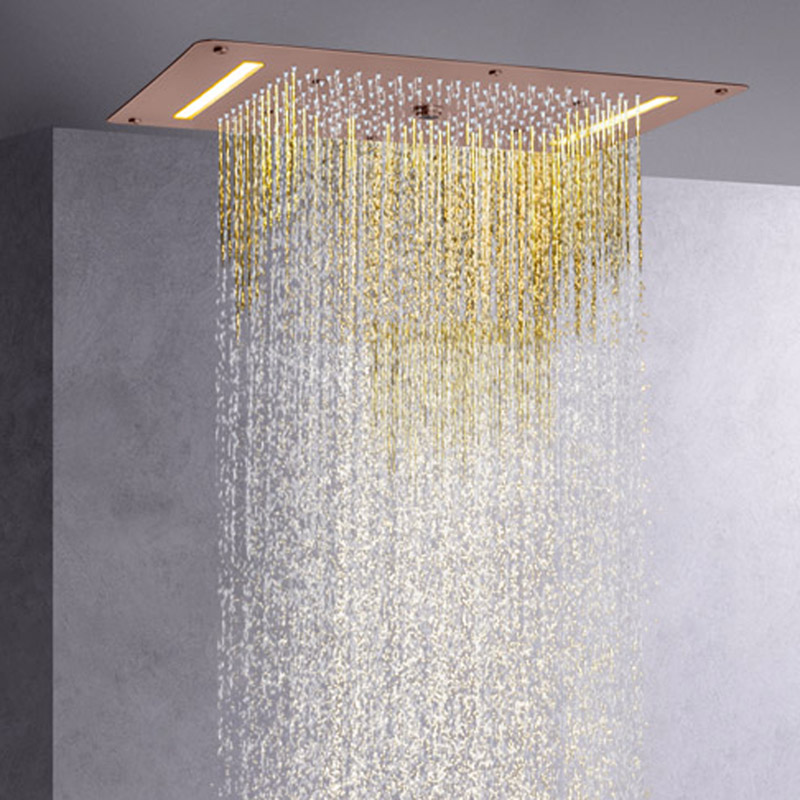 Mezclador de ducha marrón de 70x38 CM, LED, estilo europeo, ducha de masaje para baño, sistema de ducha oculto tipo lluvia