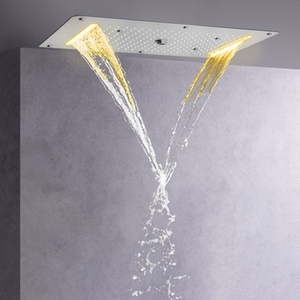 Níquel cepillado 70X38 CM LED grifos de ducha baño masaje ducha cascada lluvia atomización burbuja