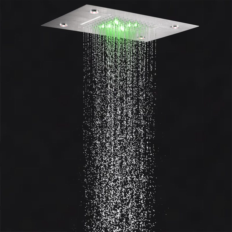 Mezclador de ducha de lluvia de 50x36 CM de níquel cepillado de moda LED 7 colores sistemas de lluvia de cascada bifuncionales para baño