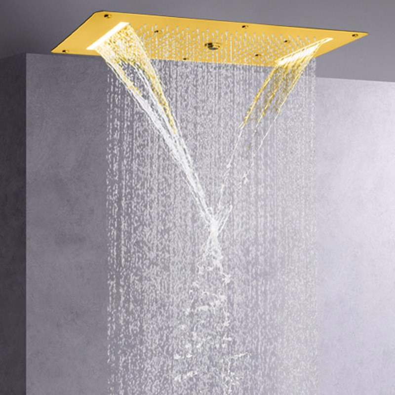 Oro cepillado 70X38 CM cabezal de ducha LED lujo baño techo burbuja cascada atomización lluvia