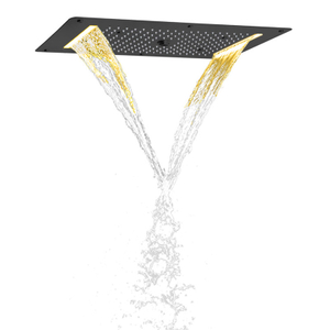 Mezclador de ducha de baño de gama alta LED, sistema de cascada, ducha multifunción, negro mate, 70x38 CM