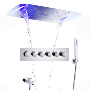 Juego de ducha para baño, cabezal de ducha LED de techo de 710x430MM, grifo de ducha termostático integrado de acero inoxidable