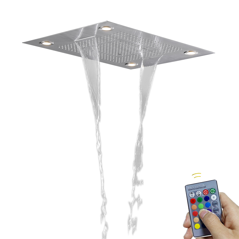 Mezclador de ducha multifunción para baño, níquel cepillado, 80x60 CM, con Control LED, Panel remoto, ducha, cascada, burbuja atomizadora