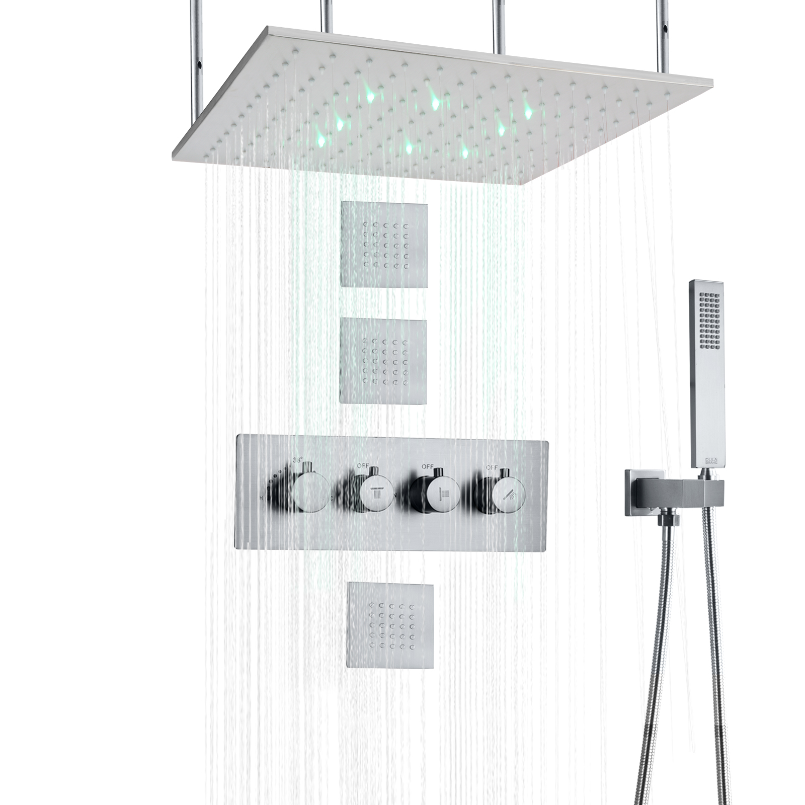 Spa termostático de la ducha del PDA de la lluvia de la pared de los grifos de la ducha del cuarto de baño del LED del níquel cepillado de 16 pulgadas