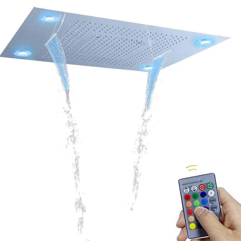 Cabezal de ducha de baño de 80x60 CM con Control LED, Panel remoto, funciones de cascada de lluvia y niebla de acero inoxidable 304