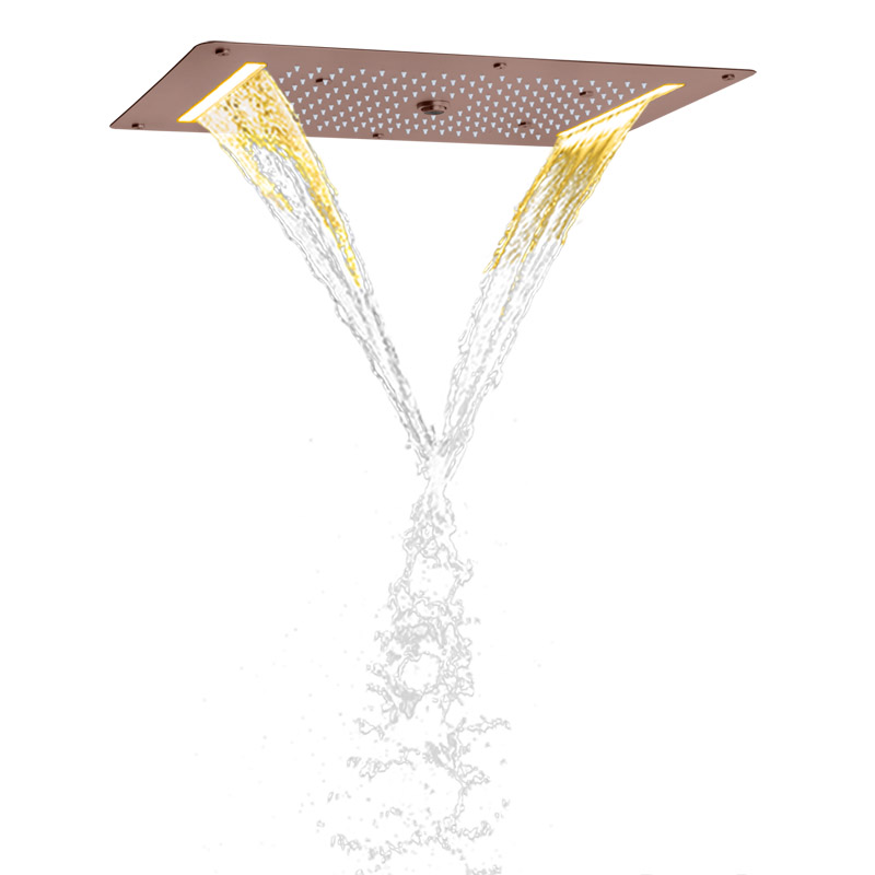Grifos de ducha marrones 70X38 CM LED baño Spa ducha cascada lluvia atomizador sistema de ducha de burbujas