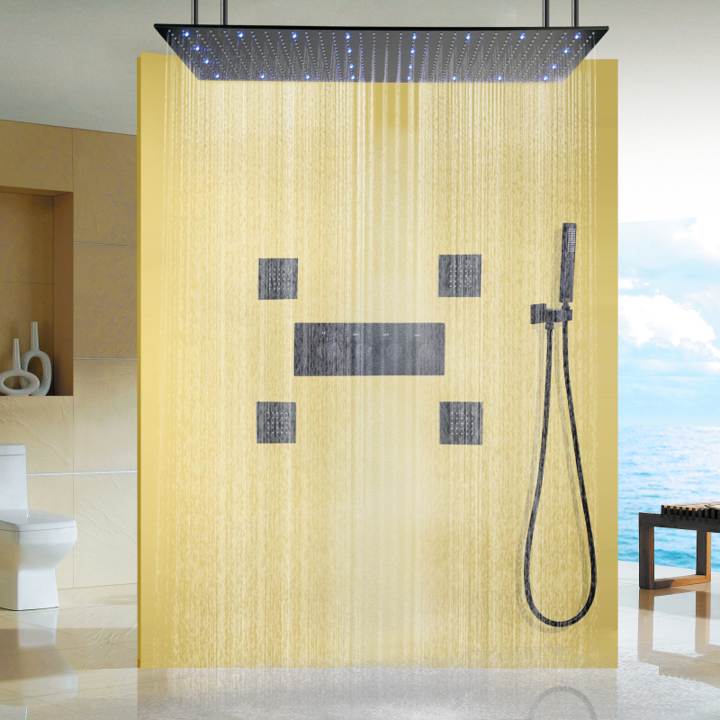 Juego de mezclador de ducha termostático negro mate, 100x50 CM, con sistema de ducha de masaje de Spa para baño, cambio de temperatura de 3 colores