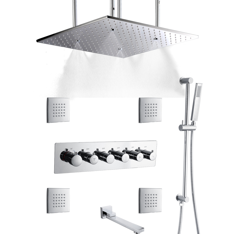 Juego de ducha de baño termostático pulido cromado, ducha de 20 pulgadas, lluvia atomizadora, LED, Spa, sistema de ducha montado en el techo
