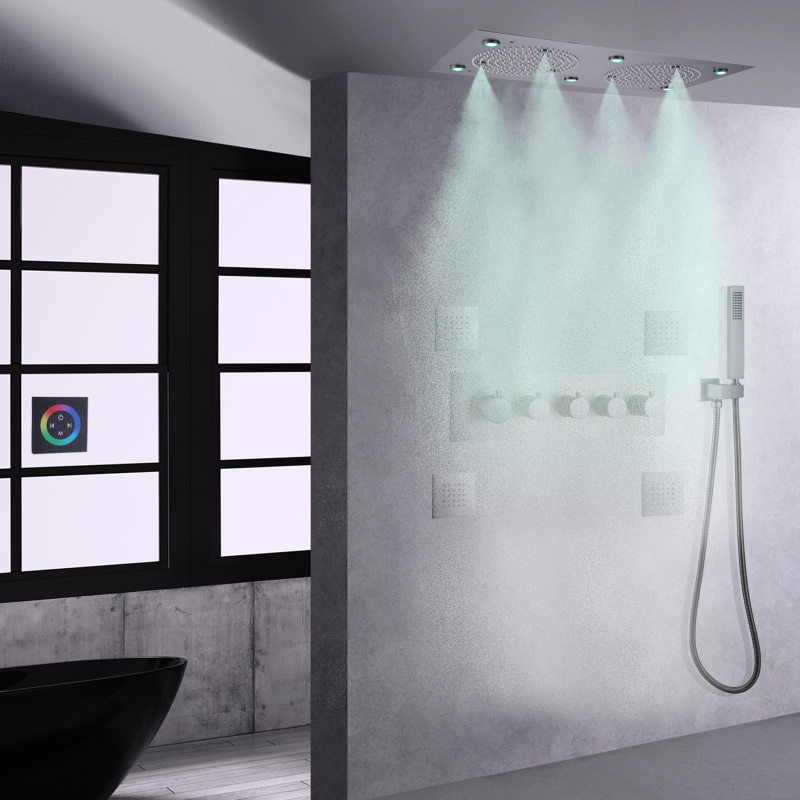 Juego de grifos de ducha termostáticos grises pistola 62*32 CM LED juego de ducha superior de baño ducha de masaje atomizador de lluvia