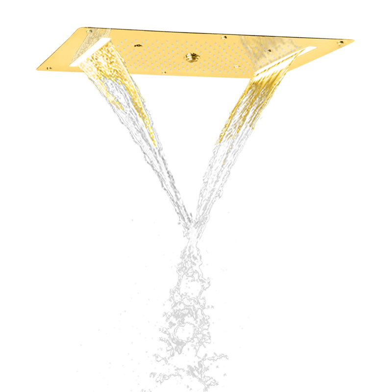 Cabezal de ducha pulido dorado 70X38 CM LED baño cascada lluvia atomizador burbuja masaje ducha