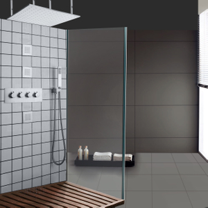 Precipitaciones termostáticas del grifo de la ducha del baño del níquel cepillado LED con el brazo de ducha de mano de latón