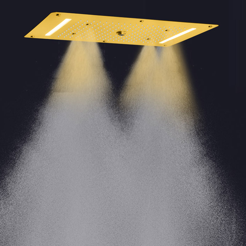 Cabezal de ducha de lujo Oro pulido 70X38 CM LED baño multifunción cascada lluvia atomizador ducha de burbujas