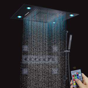 Cabezal de ducha termostático LED negro oculto con chorros de pulverización de mano soporte de cabezal de ducha de mano ajustable en cascada