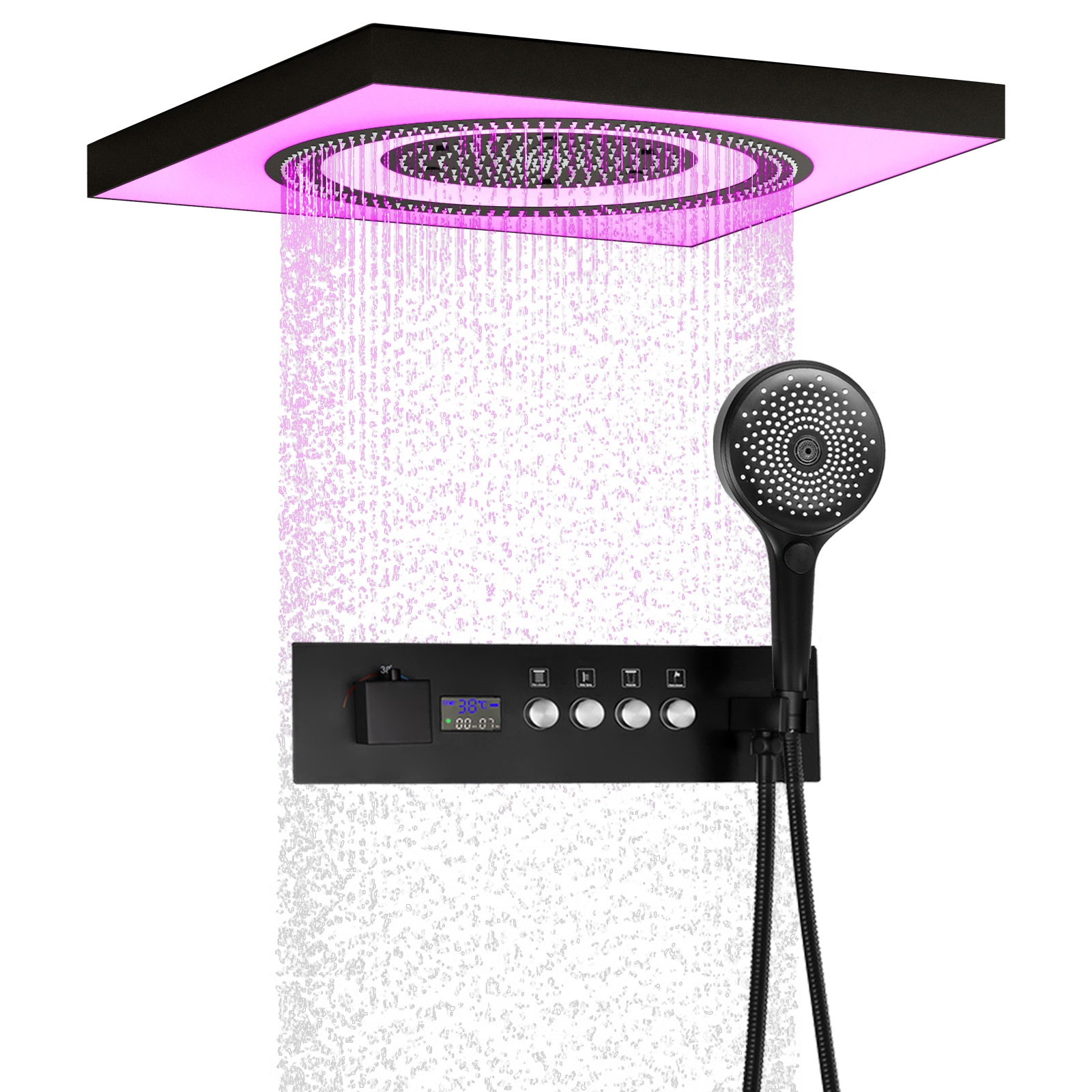 Cabezal de ducha LED, rociador de lluvia, juego de bañera, mezclador de ducha oculto, manija de válvula de ducha
