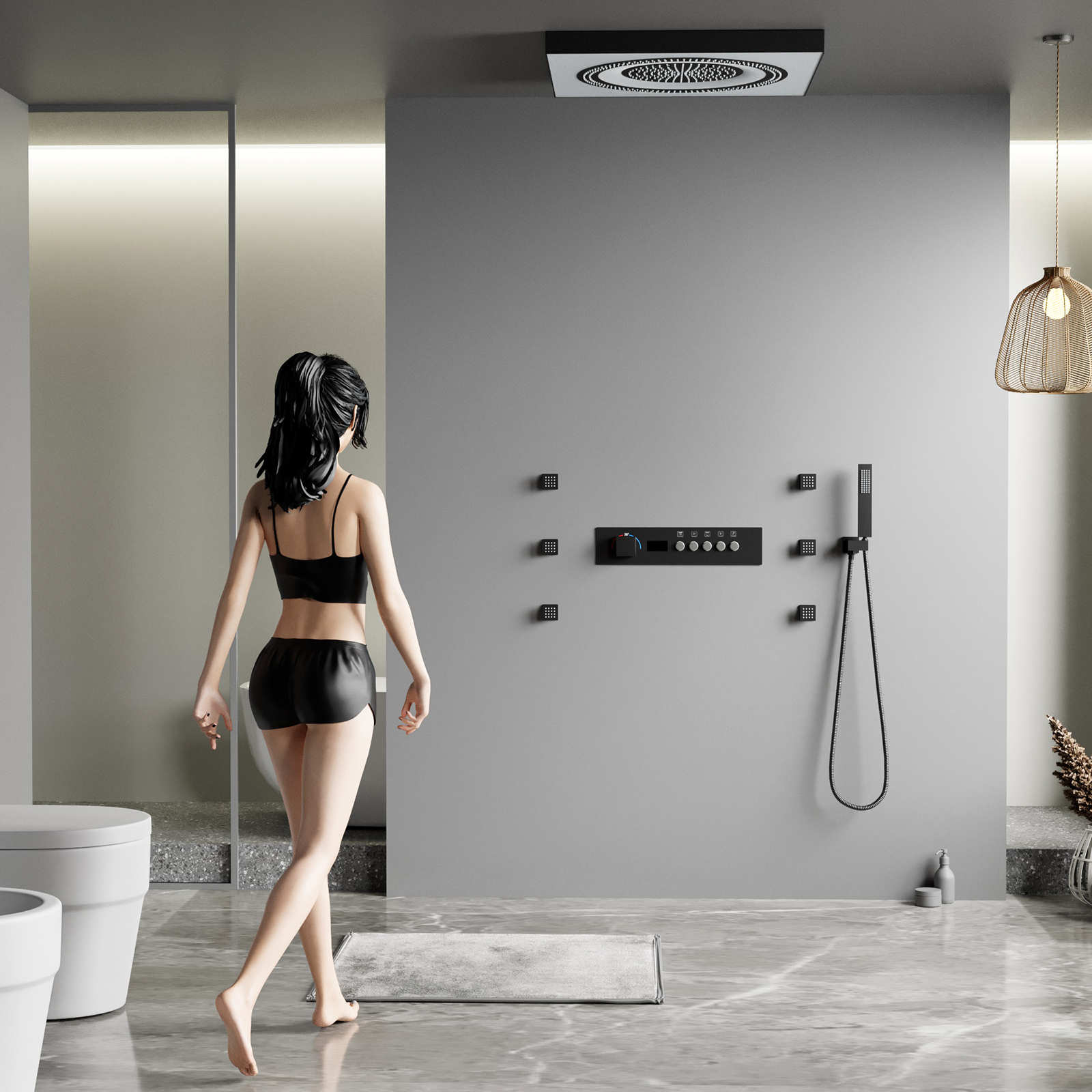 Control remoto LED nuevo cabezal de ducha botón musical pantalla Digital cabezal de ducha de lluvia juego de latón