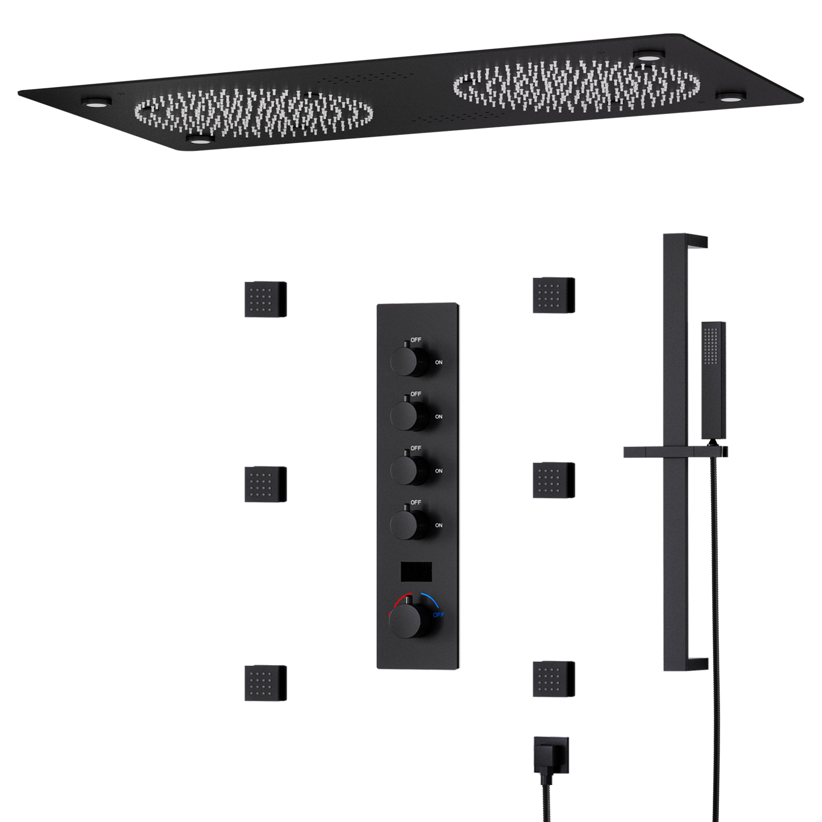 Sistema de grifo de ducha LED de latón empotrado para baño, 4 juegos de cabezal de ducha, ducha de lluvia de techo con música