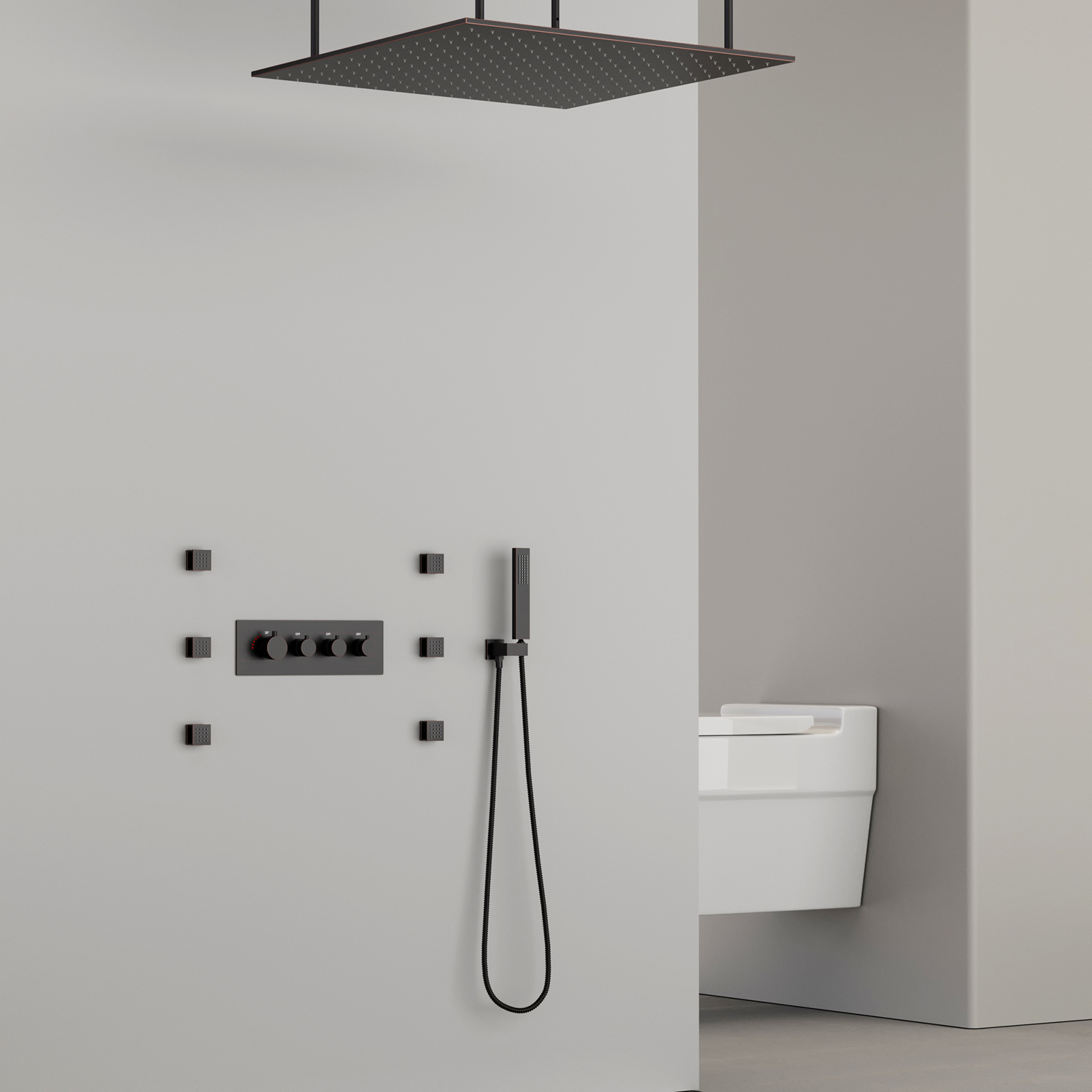Juego de ducha tipo lluvia para baño, cabezal de ducha LED, sistema de ducha cuadrado de techo, temperatura constante inteligente