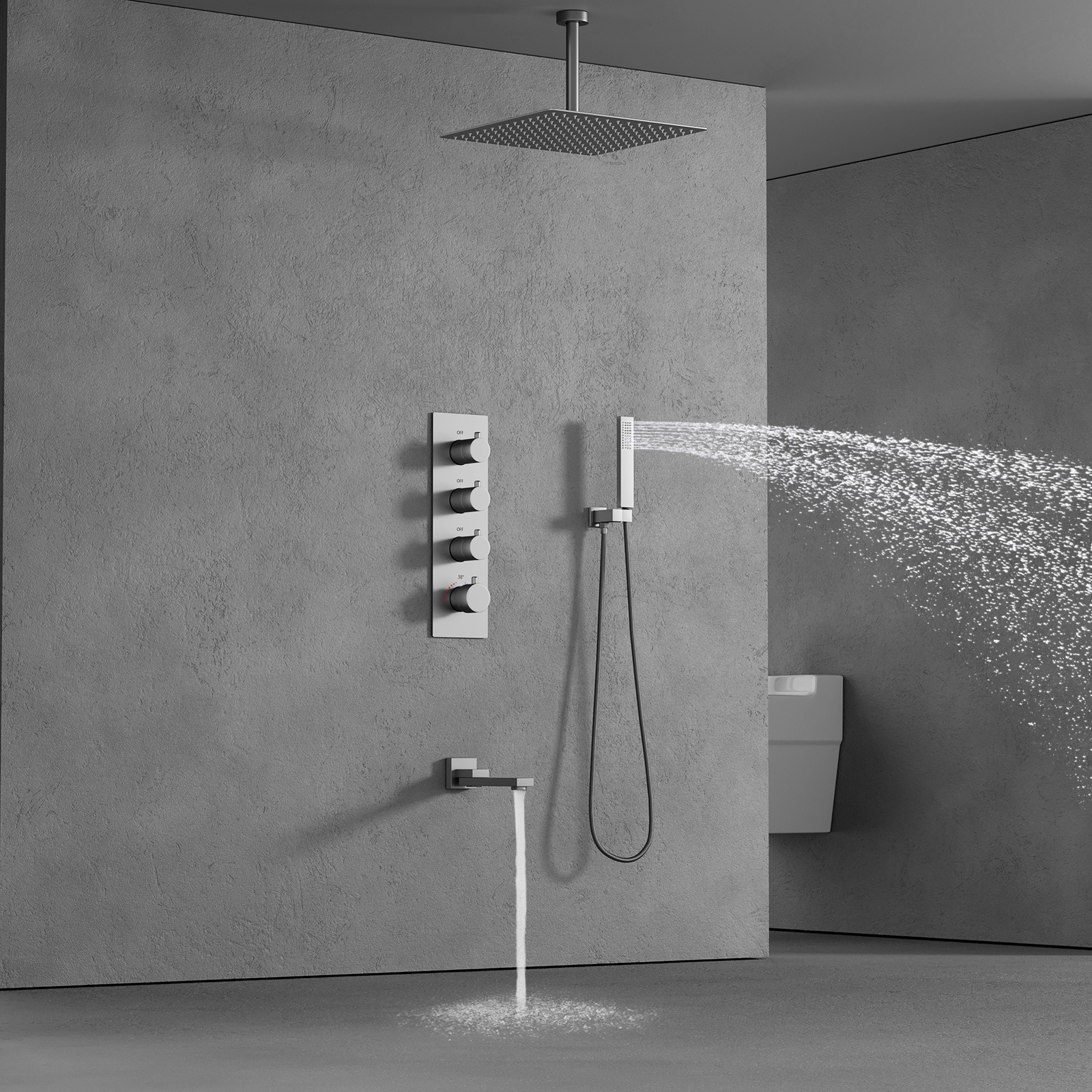 Juego de mezclador de ducha con Panel de montaje en techo, conjunto combinado de ducha mezclador de lluvia de lujo para baño, cabezal de ducha de lluvia con mano