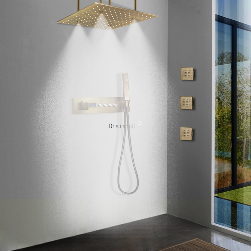 Baño de lujo 40*40CM lluvia niebla temperatura controlada lluvia colorida cabezal de ducha LED con pantalla Digital LED