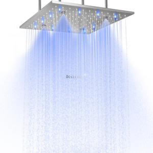 Sistema de cabezal de ducha cepillado de 16 pulgadas, mezclador de ducha de niebla de lluvia, instalación de techo LED de baño de acero inoxidable 304