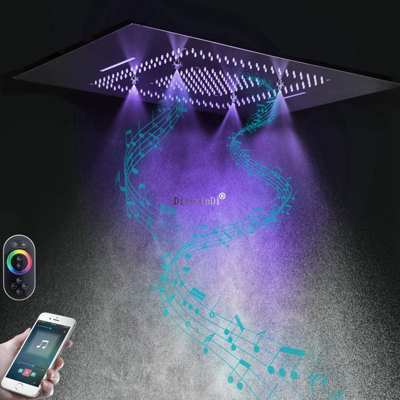 Cabezal de ducha con música para baño, luces LED, cabezal de ducha superior SUS 304, sistema de ducha integrado en el techo